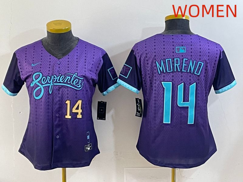 Women 2025 Arizona Diamondback 14 Moreno Purple Joint Name Nike MLB Jersey style 3